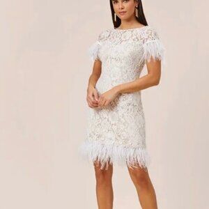 NWT White Lace Dress with Feather Trim - Aidan by Aidan Mattox
